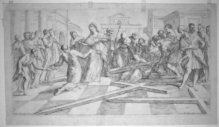 Sant'Elena riconosce la vera croce, Ritrovamento della vera croce (stampa) di Mitelli Giuseppe Maria, Robusti Jacopo detto Tintoretto (sec. XVI)