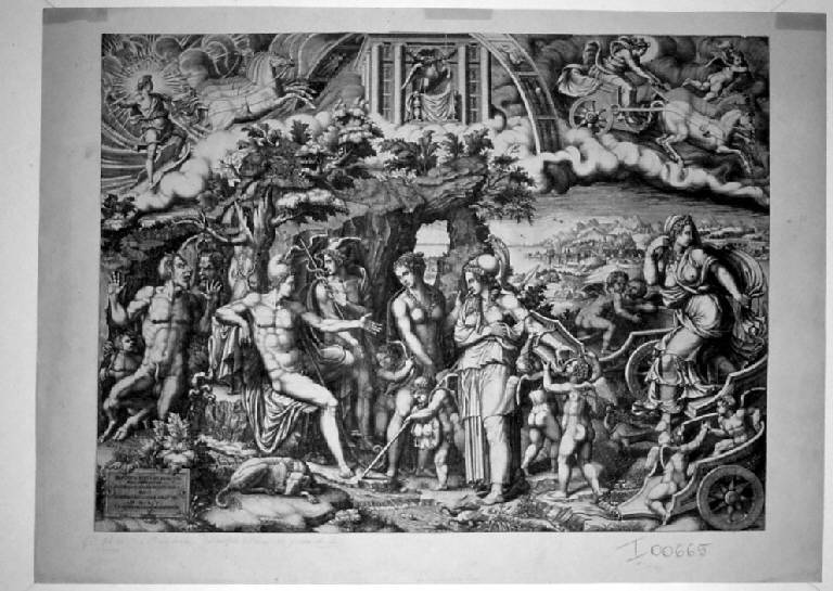 Il giudizio di Paride, Giudizio di Paride (stampa smarginata) di Ghisi Giorgio, Bertani Giovanni Battista (sec. XVI)