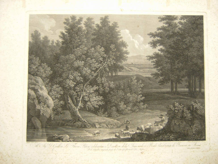 Paesaggio con pastori e gregge (stampa) di Dughet Gaspard (prima metà sec. XIX)