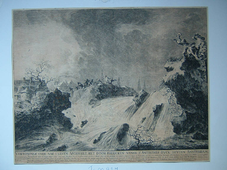 Alluvione avvenuta in Olanda nel 1651 (stampa smarginata) - scuola fiamminga, scuola fiamminga (sec. XVII)