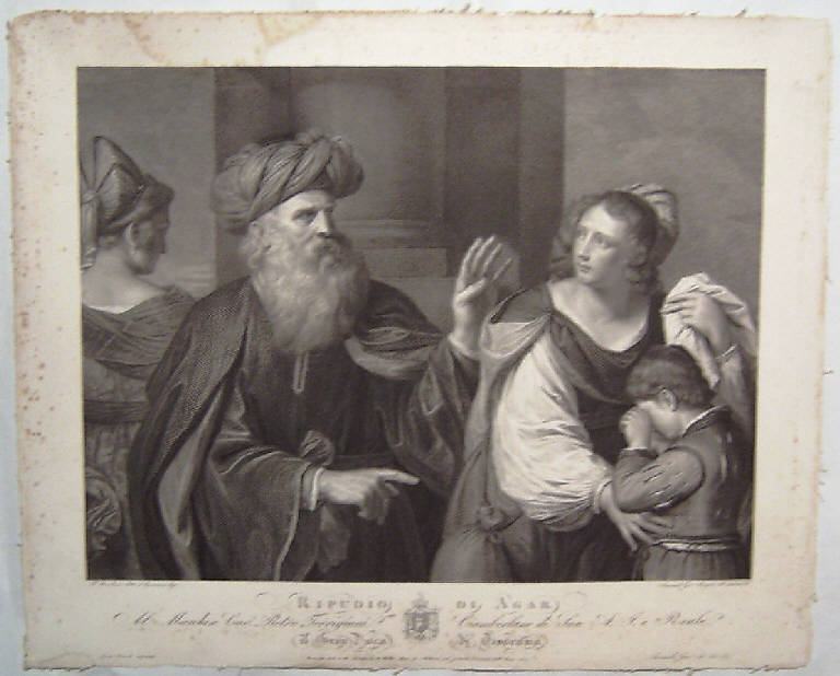 Ripudio di Agar (stampa smarginata) di Jesi Samuel, Barbieri Giovan Francesco detto Guercino (sec. XIX)