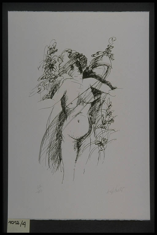 Figura femminile nuda (stampa, elemento d'insieme) di Zappitelli Mariangelo, Zappitelli Mariangelo (terzo quarto sec. XX)