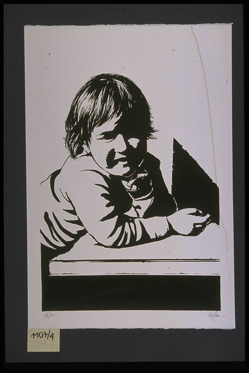 Bambino dal volto sorridente (stampa, elemento d'insieme) di De Caro Paolo, De Caro Paolo (terzo quarto sec. XX)