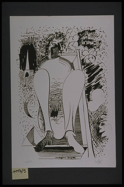 omaggio a Chagall, Figura femminile fantastica (stampa, elemento d'insieme) di Griffo Tito, Griffo Tito (terzo quarto sec. XX)