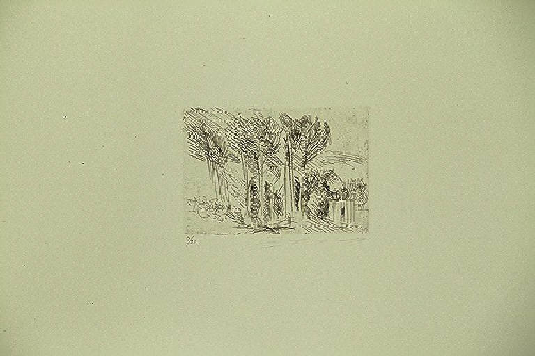 Paesaggio con alberi (stampa, elemento d'insieme) di Treccani Ernesto, Treccani Ernesto (terzo quarto sec. XX)