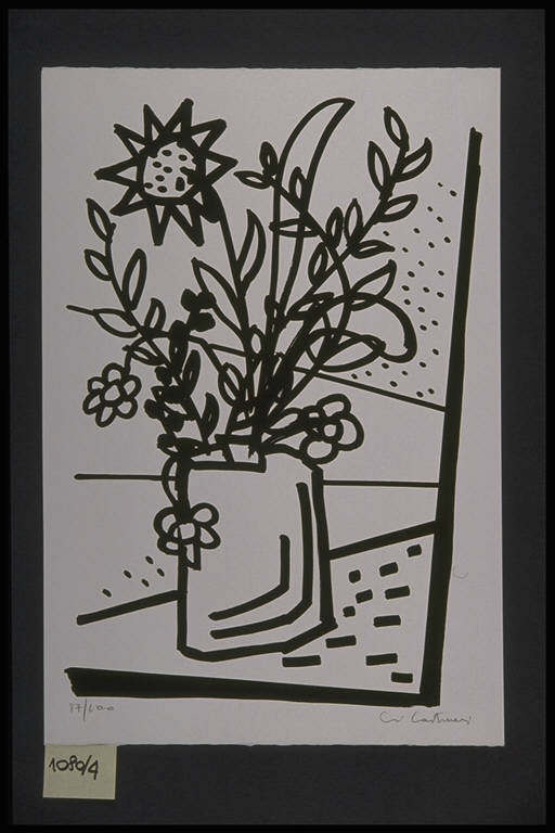 Vaso con fiori (stampa, elemento d'insieme) di Lastrucci Giovanni, Lastrucci Giovanni (terzo quarto sec. XX)