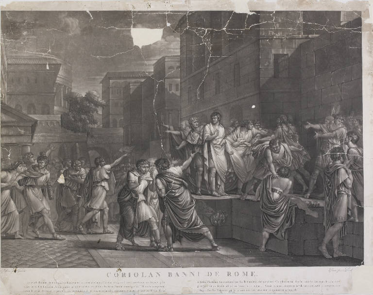 Coriolano bandito dalla città di Roma (stampa tagliata) di Guérin (prima metà sec. XIX)