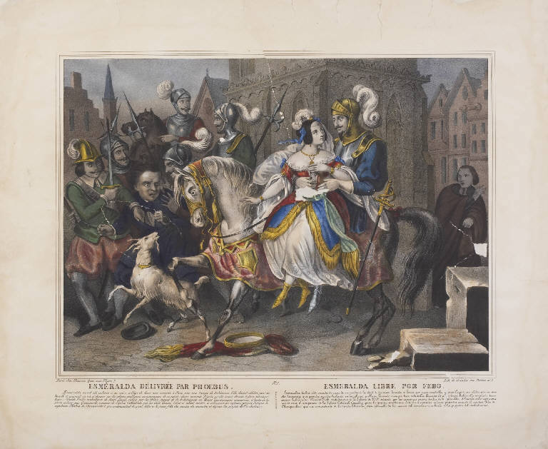 Esmeralda liberata da Febo (stampa colorata a mano) di Gosselin Hanri (seconda metà sec. XIX)