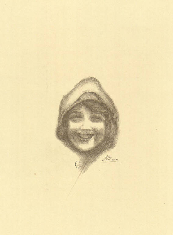 Testa femminile sorridente, Ritratto di fanciulla sorridente (stampa) di Bucci Anselmo (sec. XX)