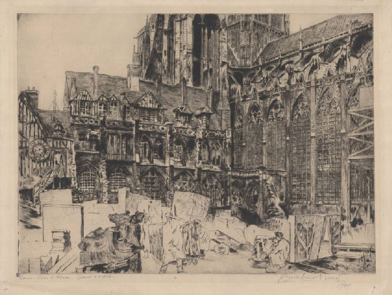 Rouen. Cour d'Albane, Cour d'Albane a Rouen (stampa) di Bucci Anselmo (sec. XX)