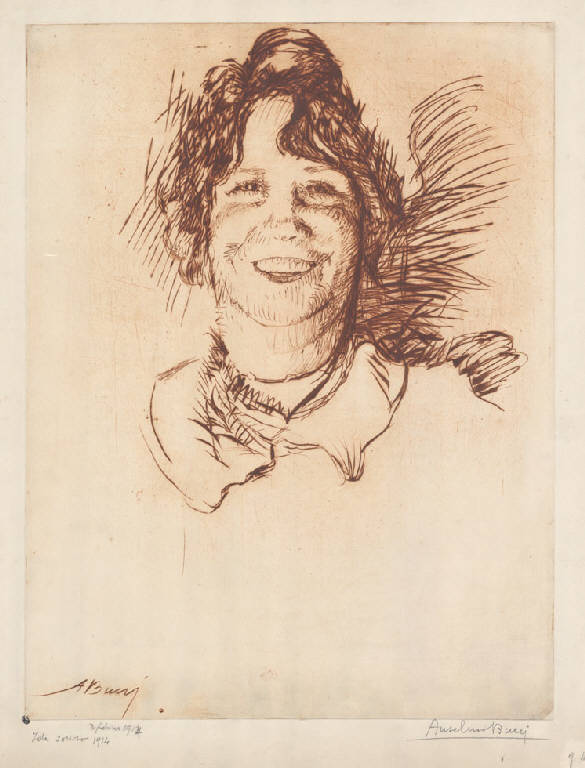 Ida sorriso, Ritratto di volto femminile sorridente (stampa) di Bucci Anselmo (sec. XX)