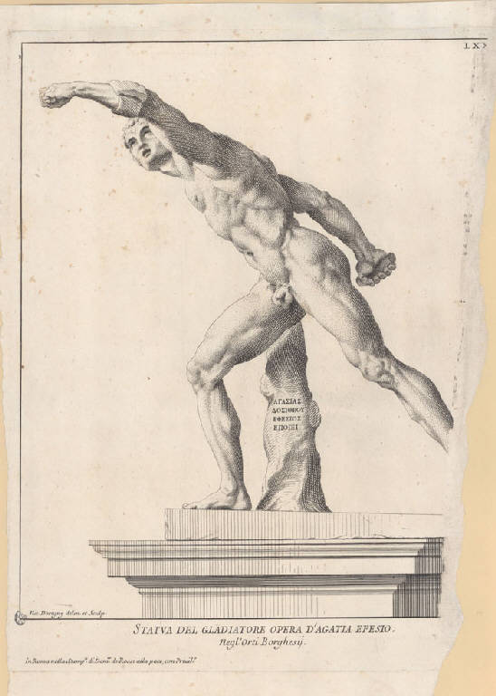 Statua di gladiatore (Stampa smarginata) di Dorigny Nicolas, Dorigny Nicolas (inizio sec. XVIII)