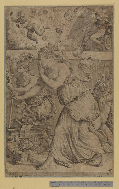 Scena allegorica (stampa tagliata) di Monogrammista ZBM, Angeli Giovanni Battista detto Torbido del Moro (attribuito) (sec. XVI)