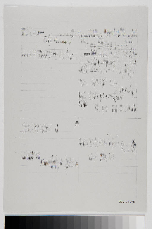 30.1.1978, Composizone astratta con linee orizzontali e segni (stampa, serie) di Amoretti Cesi (ultimo quarto sec. XX)