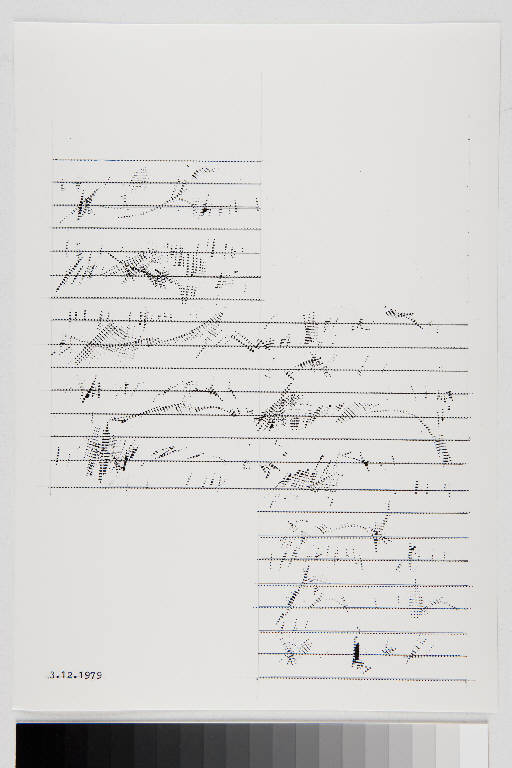 3.12.1978, Composizone astratta con linee orizzontali e segni (stampa, serie) di Amoretti Cesi (ultimo quarto sec. XX)