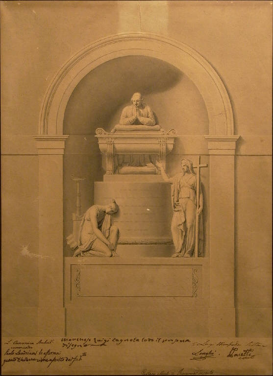Monumento sepolcrale in onore di Stefano Antonio Morcelli da erigersi nella Parrocchiale di Chiari (disegno, opera isolata) di Monti Gaetano Matteo (sec. XIX)