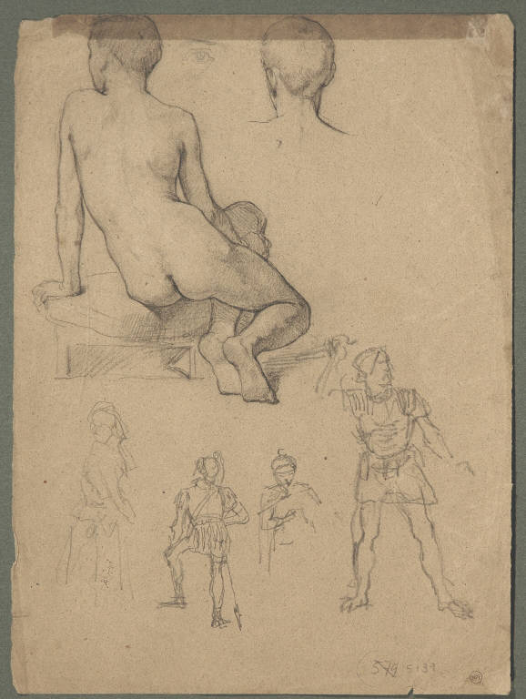 STUDIO DI NUDI E GUERRIERI (disegno, opera isolata) di Morgari Paolo Emilio il Vecchio (sec. XIX)