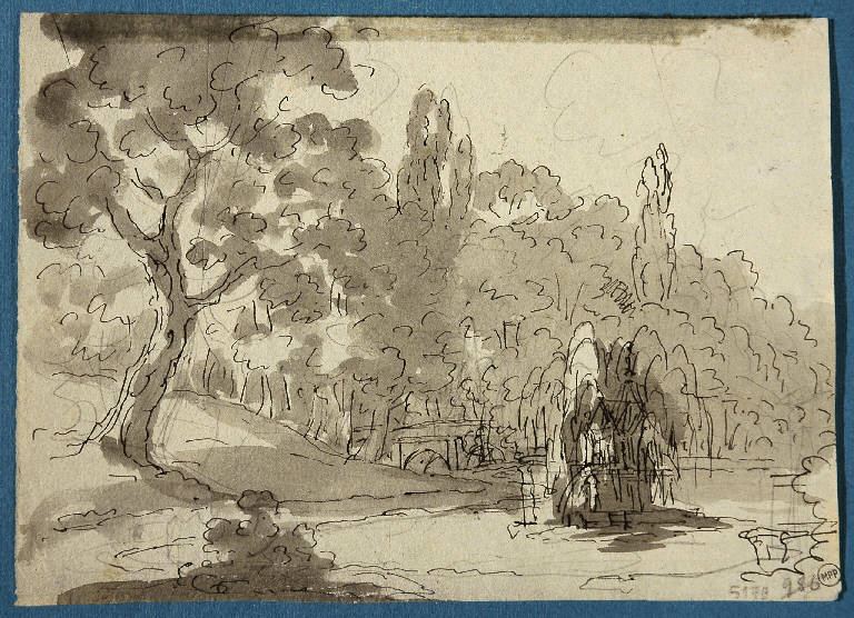 Scena raffigurante un bosco, PAESAGGIO CON ALBERI (disegno, opera isolata) di Vacca Luigi (sec. XIX)