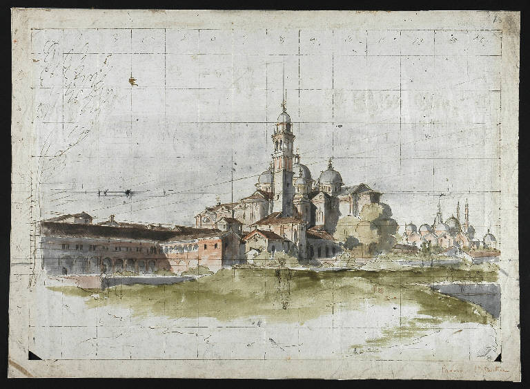 VEDUTA DELLA CHIESA DI S. GIUSTINA IN PADOVA (disegno) di Urbani Marino (sec. XIX)