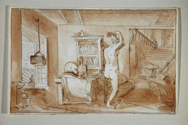 Figura femminile in un interno (disegno, opera isolata) di Duranti Fortunato (secondo quarto sec. XIX)