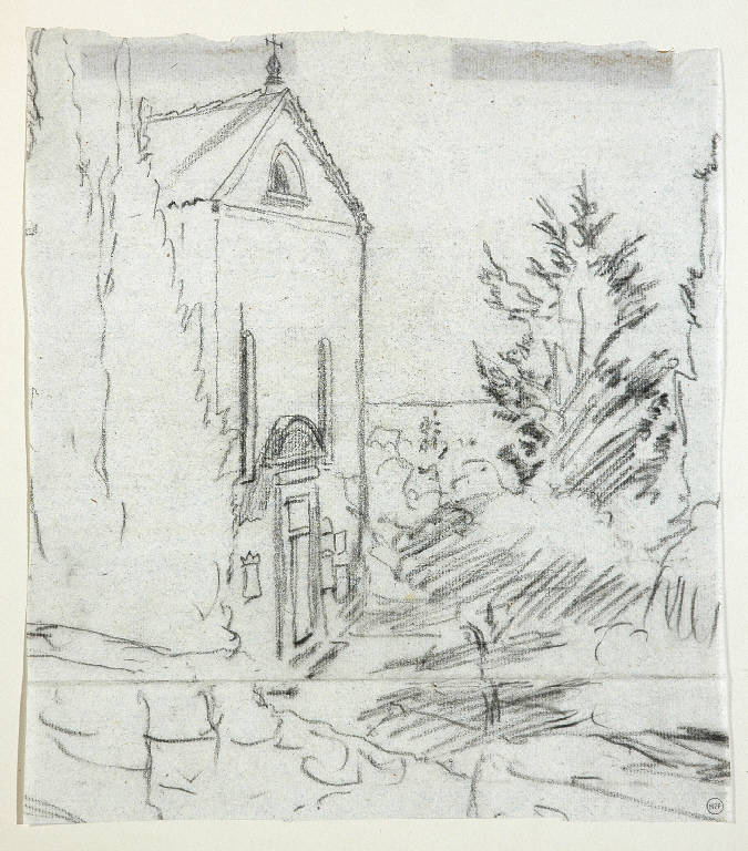 Paesaggio con architetture (disegno, opera isolata) di Bertelli Luigi (secc. XIX/ XX)