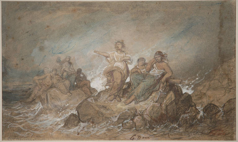 Pretresses conjurant la tempete, FIGURE FEMMINILI (disegno, opera isolata) di Doré Gustave (terzo quarto sec. XIX)