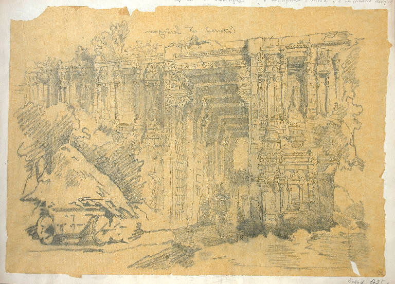 Tempio di Samigaar, Paesaggio con architetture (disegno, opera isolata) - ambito italiano (fine/ inizio secc. XIX/ XX)