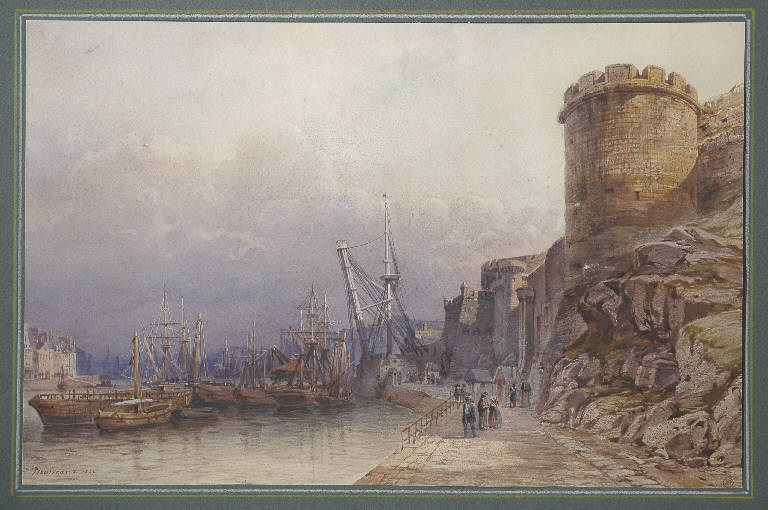 Il porto di Brest, Veduta del porto di Brest (disegno, opera isolata) di Nousveaux Edouard Auguste (sec. XIX)