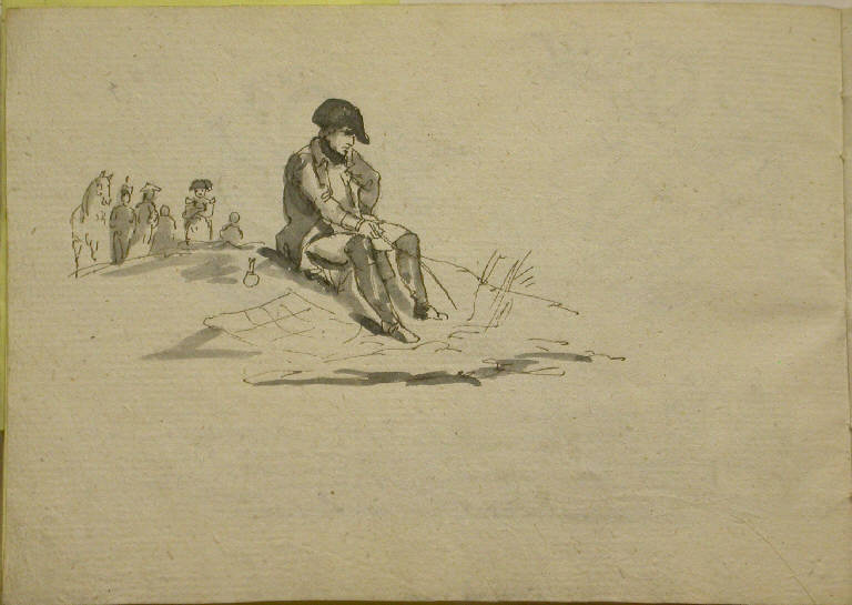 Napoleone seduto a terra (disegno, elemento d'insieme) - ambito italiano (sec. XIX)