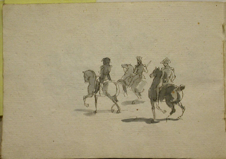 Ufficiali a cavallo (disegno, elemento d'insieme) - ambito italiano (sec. XIX)