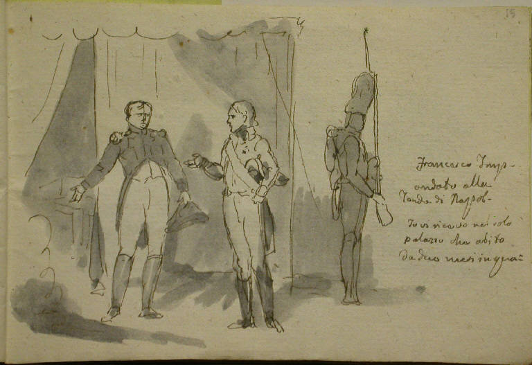 L'incontro tra Napoleone e Francesco II d'Austria (disegno, elemento d'insieme) - ambito italiano (sec. XIX)