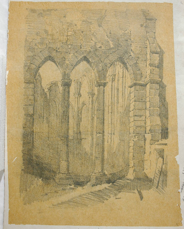 Rovine di tempio gotico, Architetture (disegno, opera isolata) - ambito italiano (seconda metà sec. XIX)