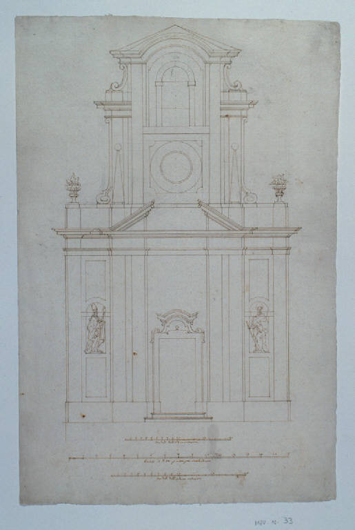 Prospetto di chiesa (disegno, opera isolata) di Ligari Giovanni Pietro (sec. XVIII)