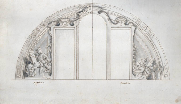 Motivi decorativi per il presbiterio della chiesa di San Giovanni Battista a Lanzada (disegno, opera isolata) di Ligari Giovanni Pietro (sec. XVIII)