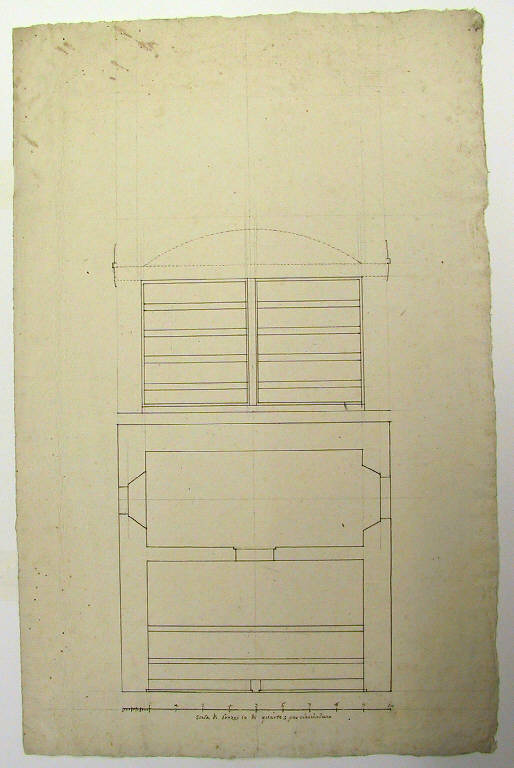 Planimetria e sezione di edificio (disegno, opera isolata) di Ligari Giovanni Pietro (secondo quarto sec. XVIII)