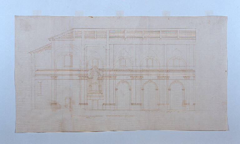 Sezione della chiesa dei Santi Gervasio e Protasio a Sondrio (disegno, opera isolata) di Ligari Giovanni Pietro (sec. XVIII)