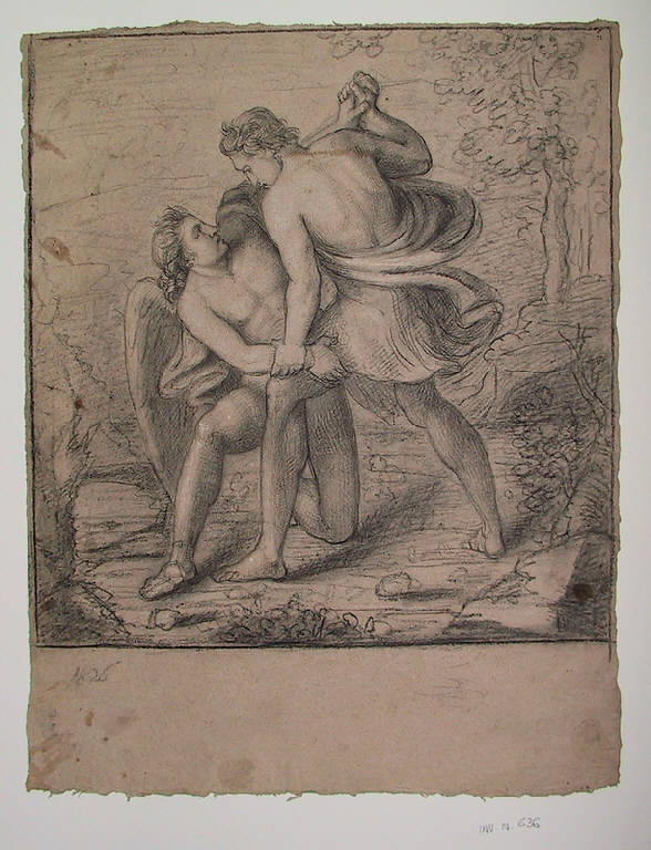 Giacobbe lotta con l'angelo (disegno, opera isolata) di Ligari Angelo (sec. XIX)