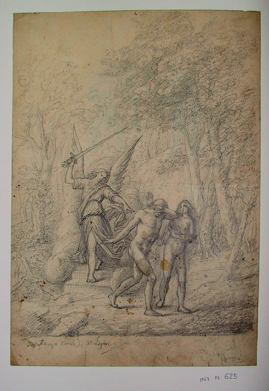 Cacciata di Adamo ed Eva dal paradiso terrestre/ Figure (disegno, opera isolata) di Ligari Angelo (sec. XIX)