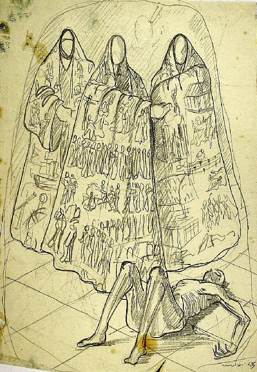 Le Parche, Allegoria della morte (disegno) di Parisi, Domenico detto Ico Parisi (secondo quarto sec. XX)