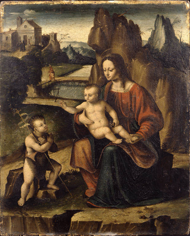 Madonna con Bambino e San Giovannino (dipinto) di Magni Cesare (sec. XVI)