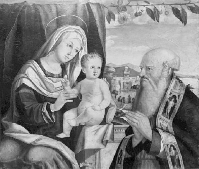 Madonna con Bambino e santo vescovo (dipinto) di Veronese Filippo (secc. XV/ XVI)