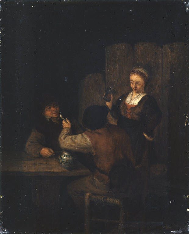 Interno di taverna con figure (dipinto) - ambito olandese (seconda metà sec. XVII)