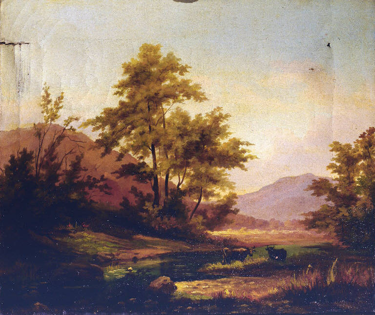 Paesaggio rurale con armenti (dipinto) - ambito piemontese (sec. XIX)