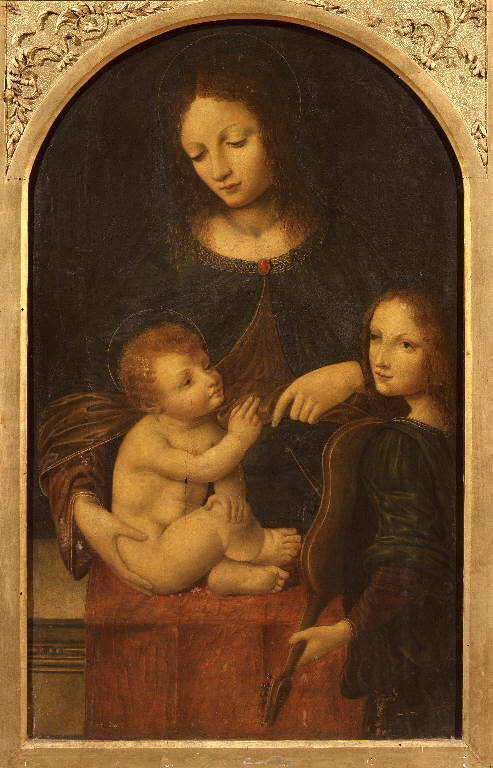 Madonna con Bambino e angelo musicante (dipinto) - ambito milanese (sec. XVI)
