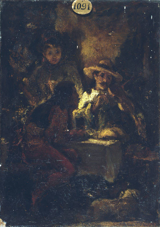 Interno con figure (dipinto) di Maironi Alberto (fine sec. XIX)