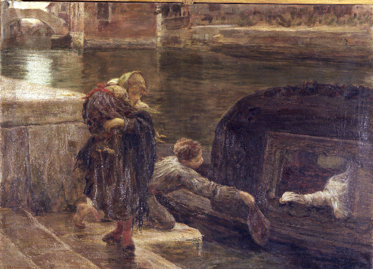 La Carità, Elemosina a Venezia (dipinto) di Milesi Alessandro (sec. XIX)