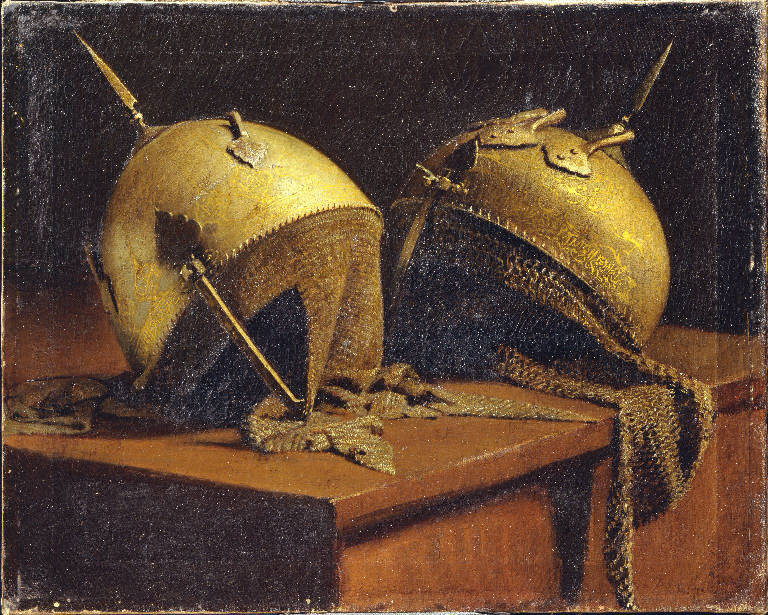 Celate orientali poggiate su tavolo (dipinto) - ambito italiano (sec. XIX)