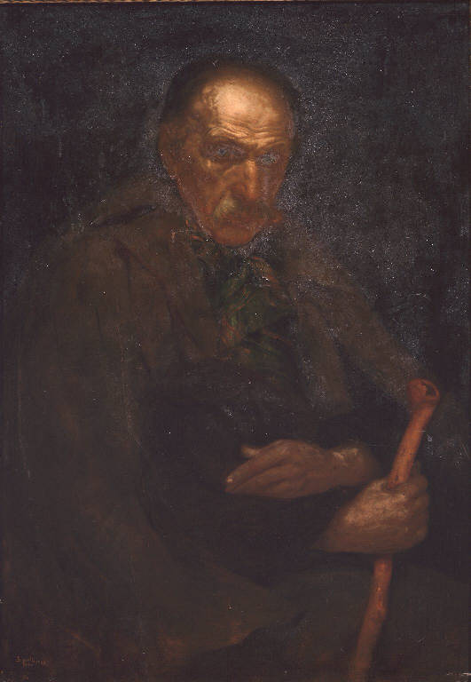Ritratto di uomo anziano con bastone (dipinto) di Servalli Pietro (sec. XX)