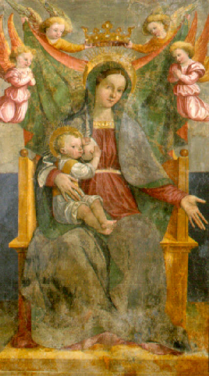 Madonna in trono che allatta Gesù Bambino (dipinto, opera isolata) - scuola bresciana (primo quarto sec. XVI)