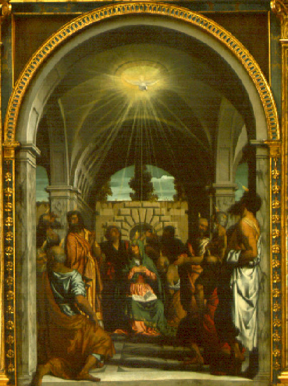 Discesa dello spirito santo (dipinto, opera isolata) di Bonvicino Alessandro detto Moretto (secondo quarto sec. XVI)